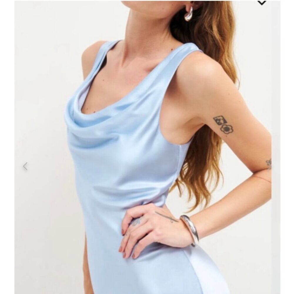 Reformation Satin Cowl Neck Maxi Dress in Light Blue - Picture 2 of 9